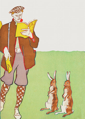 Man Reading to Rabbits by American Edward Penfield Counted Cross Stitch Pattern