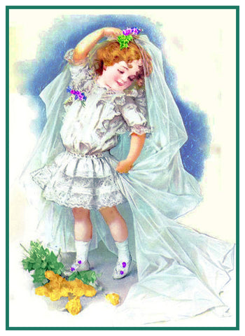 Playing Dress Up Young Bride by Maud Humphrey Bogart Counted Cross Stitch Pattern