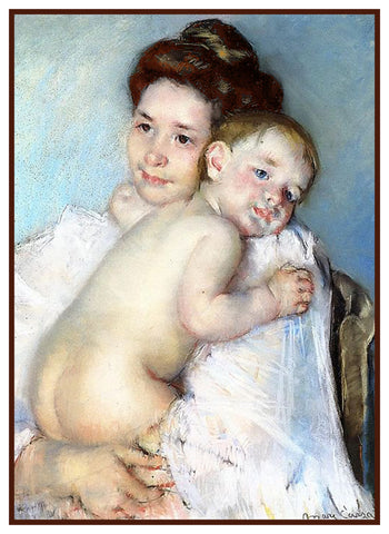 Berthe Holding The Baby by American impressionist artist Mary Cassatt Counted Cross Stitch Pattern