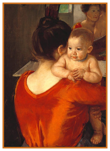 Woman in Red Dress with Baby by American Impressionist Artist Mary Cassatt Counted Cross Stitch Pattern