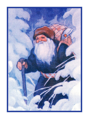 Father Christmas St. Nick in the Snow Holiday Christmas by Rudolf Koivu Counted Cross Stitch Pattern