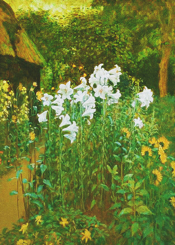 Madonna Lily Flowers by Arts and Crafts Artist Walter Crane Counted Cross Stitch Pattern