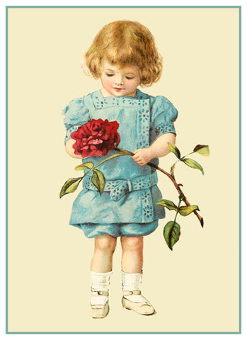 Vintage Valentine Boy with Single Rose Valentines  Counted Cross Stitch Pattern