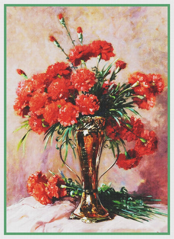 Red Flowers Silver Vase By  Abbott Fuller Graves Counted Cross Stitch Pattern DIGITAL DOWNLOAD