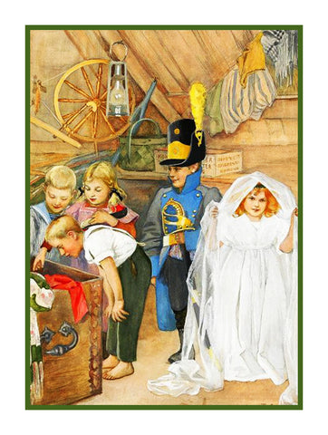 Children playing The Bridal Party by Gerda Tiren Holiday Christmas Counted Cross Stitch Pattern