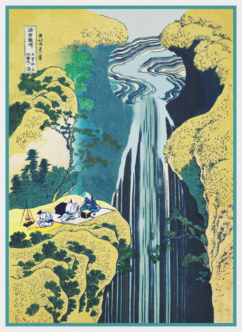 Asian Japanese Amida Waterfall Kisokaido by Hokusai Counted Cross Stitch Pattern