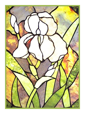 White Iris Flower detail inspired by Louis Comfort Tiffany  Counted Cross Stitch Pattern