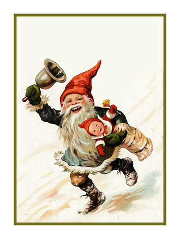 Elf Gnome Ringing a Bell Jenny Nystrom  Holiday Christmas Counted Cross Stitch Pattern