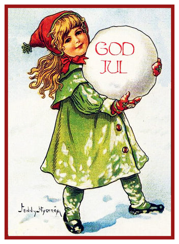 Young Girl with a Snow Ball God Jul Jenny Nystrom Holiday Christmas Counted Cross Stitch Pattern
