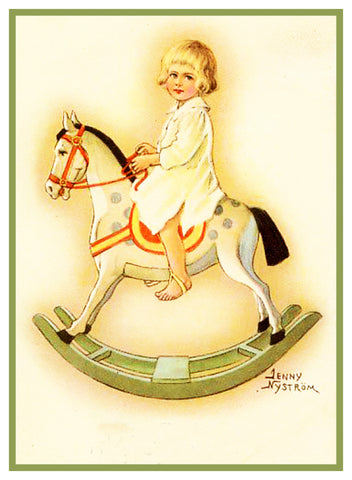 Young Child on Rocking Horse Jenny Nystrom Holiday Christmas Counted Cross Stitch Pattern