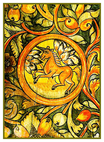 Ornamental Unicorn from a French Medieval Tapestry Counted Cross Stitch Pattern