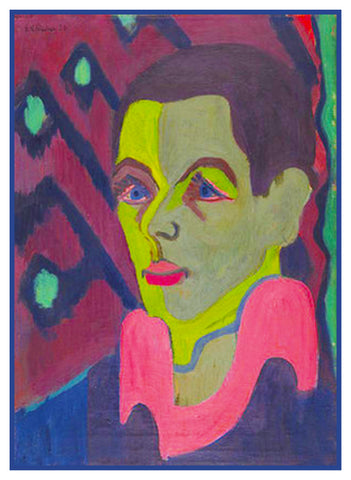 Colorful Portrait of Ernst Kirchner by Ernst Ludwig Kirchner Counted Cross Stitch Pattern