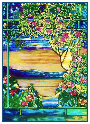 Landscape of Roses inspired by Louis Comfort Tiffany Counted Cross Stitch Pattern DIGITAL DOWNLOAD