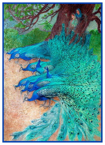 A Muster Of Peacock Birds by Warwick Goble Counted Cross Stitch Pattern