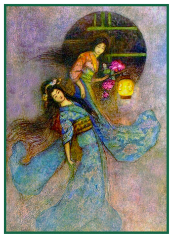 Japanese Peony Lantern by Warwick Goble Counted Cross Stitch Chart