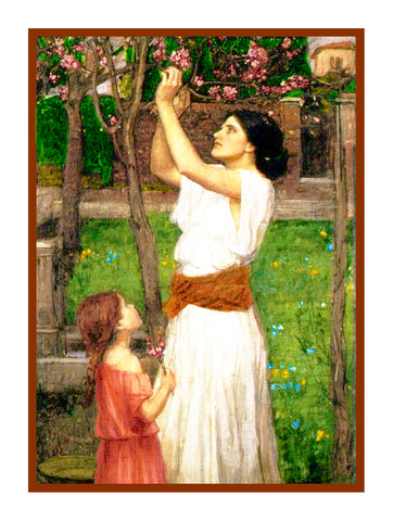 Gathering Almond Blossoms inspired by John William Waterhouse Counted Cross Stitch Pattern