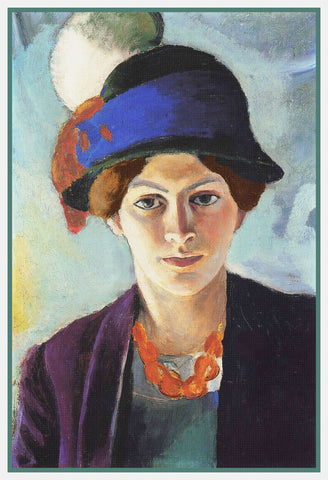 Portrait Of His Wife Elizabeth by Expressionist Artist August Macke Counted Cross Stitch Pattern