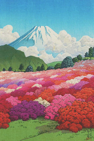 Azalea Garden by Japanese artist Kawase Hasui Counted Cross Stitch Pattern DIGITAL DOWNLOAD