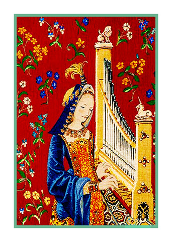 Detail from The Hearing Panel from the Lady and The Unicorn Tapestries Counted Cross Stitch Pattern