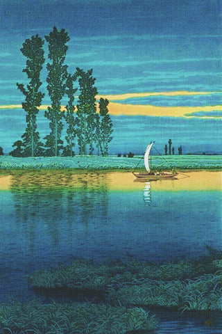 Evening at Ushibori by Japanese artist Kawase Hasui Counted Cross Stitch Pattern