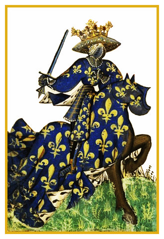 Heraldic Knight on Horseback #3 from a Medieval Tapestry Counted Cross Stitch Pattern