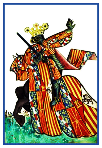 Heraldic Knight on Horseback #4 from a Medieval Tapestry Counted Cross Stitch Pattern