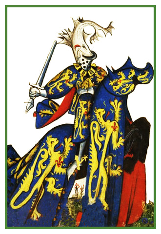 Heraldic Knight on Horseback #5 from a Medieval Tapestry Counted Cross Stitch Pattern