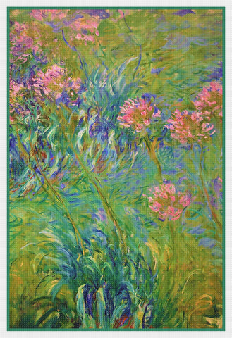 Agapanthus Flowers inspired by Claude Monet's impressionist painting Counted Cross Stitch Pattern