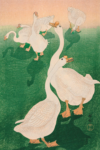 Japanese Artist Ohara (Koson) Shoson's Geese in the Grass Counted Cross Stitch Pattern
