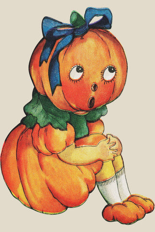 Halloween Vintage Pumpkin Girl Counted Cross Stitch Pattern