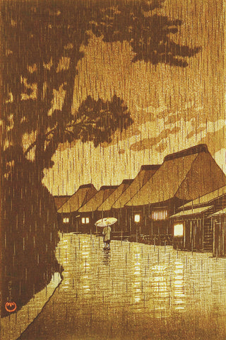 Rain in Maekawa by Japanese artist Kawase Hasui Counted Cross Stitch Pattern