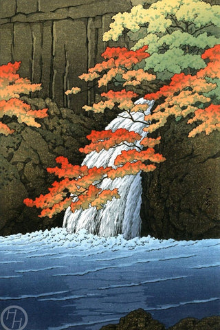 Senju Waterfall by Japanese artist Kawase Hasui Counted Cross Stitch Pattern