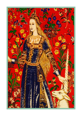 Detail from The Touch Panel from the Lady and The Unicorn Tapestries Counted Cross Stitch Pattern