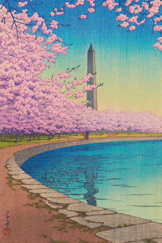 Potomac River Washington Monument by Japanese artist Kawase Hasui Counted Cross Stitch Pattern