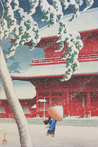 Zojo Temple by Japanese artist Kawase Hasui Counted Cross Stitch Pattern