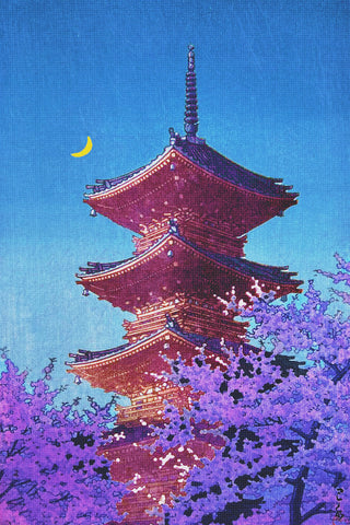 Evening Glow Toshogu Shrine by Japanese artist Kawase Hasui Counted Cross Stitch Pattern DIGITAL DOWNLOAD