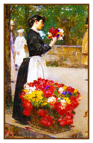 The Flower Seller detail by American Impressionist Painter Childe Hassam Counted Cross Stitch Pattern