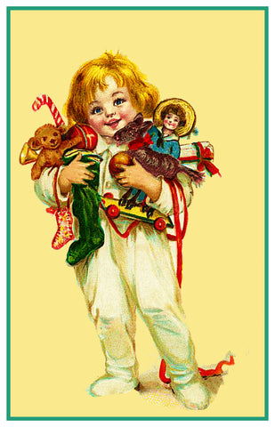 Child Playing with Holiday Toys Frances Brundage Christmas Counted Cross Stitch Pattern