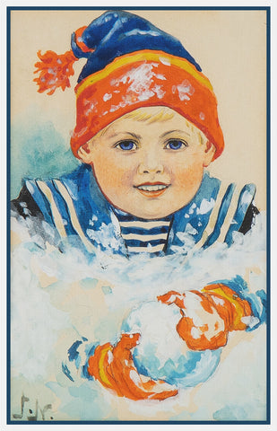 Young Happy Boy! by Swedish Artist Jenny Nystrom Counted Cross Stitch Pattern