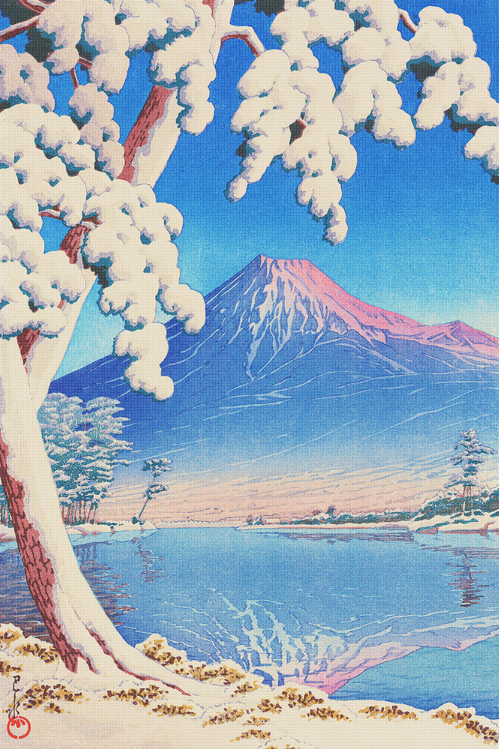 Mt Fuji Snow Fall by Japanese artist Kawase Hasui Counted