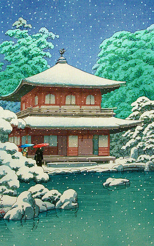 Snow Ginkakuji Temple by Japanese artist Kawase Hasui Counted Cross Stitch Pattern DIGITAL DOWNLOAD