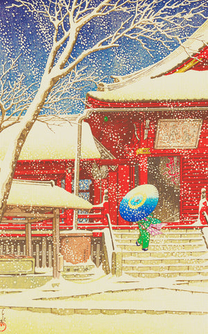 Snow Kiyomizu Hall by Japanese artist Kawase Hasui Counted Cross Stitch Pattern DIGITAL DOWNLOAD