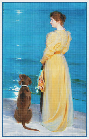 Scandinavian Artist Peder Severin Kroyer's Portrait of His Wife Marie Walking Dog Skagen Beach Counted Cross Stitch Pattern DIGITAL DOWNLOAD