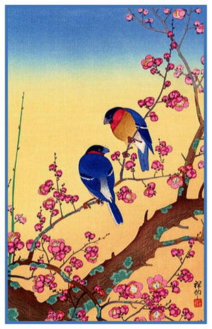 Japanese Artist Ohara Shoson's Nightingale Birds in Plum Blossoms Counted Cross Stitch Pattern DIGITAL DOWNLOAD