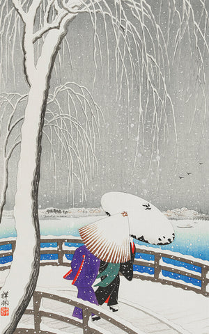 Japanese Artist Ohara (Koson) Shoson's 2 Woman in The Snow Counted Cross Stitch Pattern
