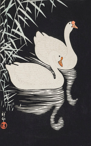 Japanese Artist Ohara (Koson) Shoson's White Chinese Geese at Night Counted Cross Stitch Pattern DIGITAL DOWNLOAD