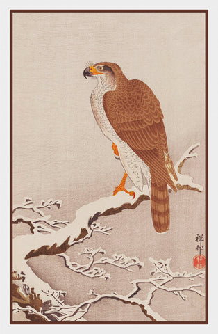 Japanese Artist Ohara Shoson's Eagle Bird on a Snowy Branch Counted Cross Stitch Pattern