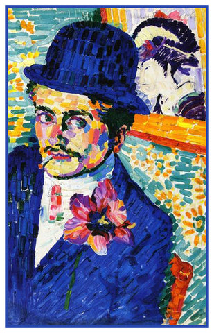 Man with a Tulip Geometric Cubism by Artist Robert Delaunay Counted Cross Stitch Pattern