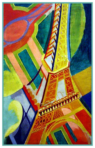 The Eiffel Tower Geometric Cubism by Artist Robert Delaunay Counted Cross Stitch Pattern