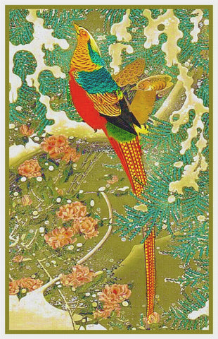 Pheasant on a Branch by Japanese Artist Ito Jakuchu Counted Cross Stitch Pattern